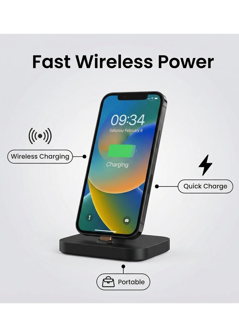 Bluejw Mobile Phone Wireless Fast Charging Station Stand For iPhone Fast Charge Lighting Dock Black Wireless Charger for Travel Phone Apple iPhone Charging Holder Black Suitable for iPhones (Only Lightning Charging Port) - Image 2